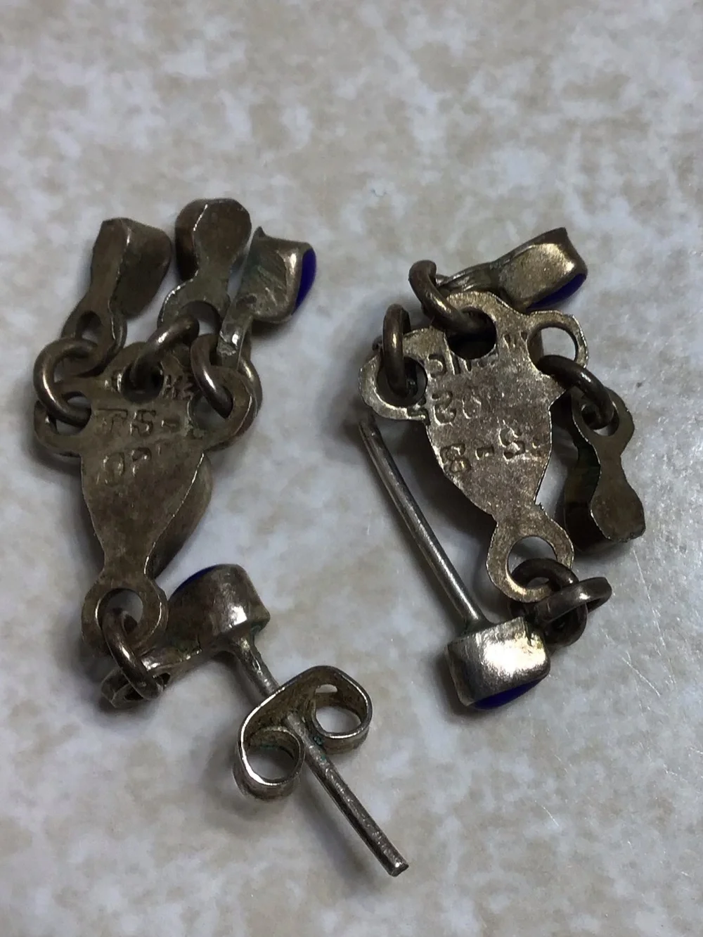 Vintage Mexican 925 Sterling Silver Blue Enamel Dangle Chandelier Earrings Artis